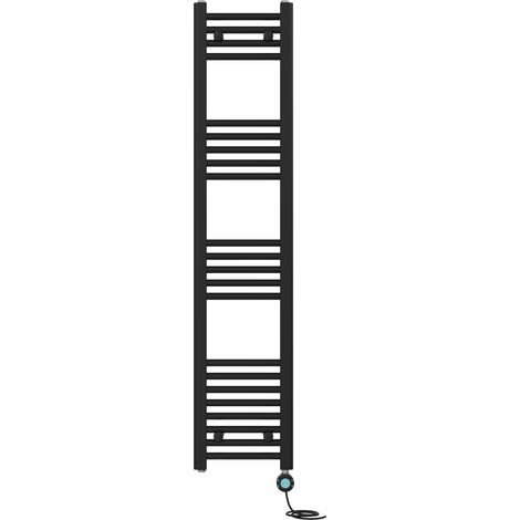 Pre-filled Bathroom Straight Electric Heated Towel Rail Radiator Thermostatic 1400x300mm Black