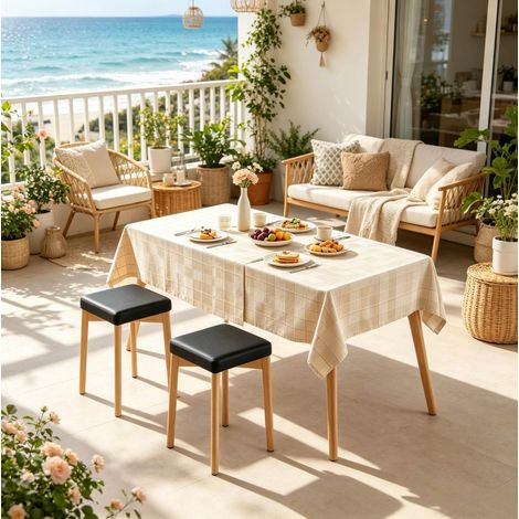 Sedia da sala da pranzo senza schienale, in faggio e PU, set da 2 DESVIAE (1/4)