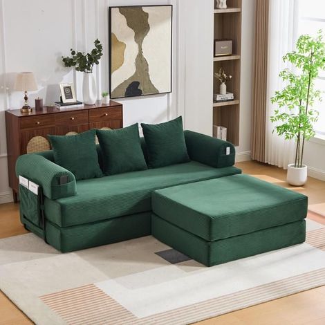 Canapé Modulable revêtement côtelé cadre métal stable poche latérale 3 coussins rembourrage extra épais librement combinable (1/5)