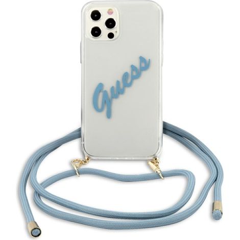 Guess GUHCP12LCRTVSBL iPhone 12 Pro Max 6.7" blu/blu custodia rigida Script Vintage (1/5)