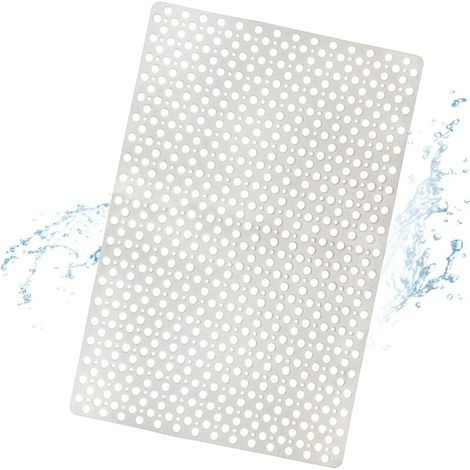 ZVD Alfombra de baño antideslizante, alfombra de ducha de TPE con ventosas y orificios de drenaje, blanca 43x75 cm (1/4)