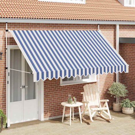 Store banne-Auvent rétractable manuel 350 cm Rayures bleues et blanches (1/5)