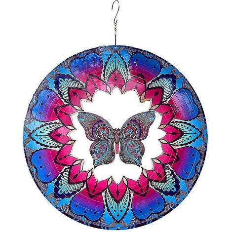 Windspiel mit buntem Schmetterling aus lasergeschnittenem Edelstahl