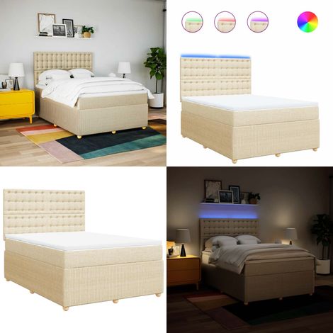 Sommier à lattes de lit avec matelas Crème 160x200 cm Tissu - Sommier à lattes - Matelas ensaché (1/5)