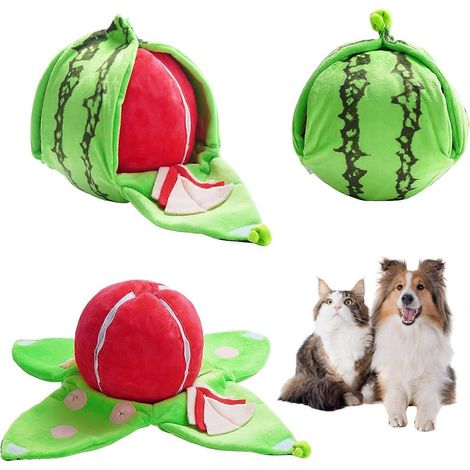 Jouet éducatif interactif pour chien en peluche pastèque, cache-cache avec couineur et sons de froissement, pour chiens de petite et moyenne taille, jouet à mâcher pour l'entraînement de l'intelligenc (1/4)