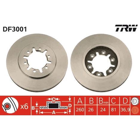 Lot de 2 Disques de frein TRW Automotive DF3001 NISSAN 40206-02N00 40206-02N01