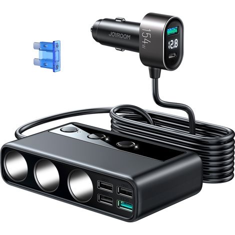Répartiteur allume-cigare, adaptateur chargeur de voiture 154W, répartiteur de câble de charge 3 voies 12V/24V avec 5 ports USB pour smartphones/iPad/dashcam/GPS/chauffage de siège (1/5)