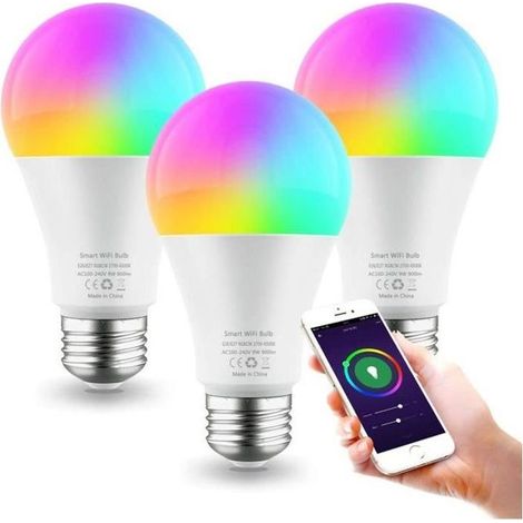 Lot de 3 ampoules LED E27 9W Wifi RGBW 900 lm compatible Alexa Google Home (1/4)