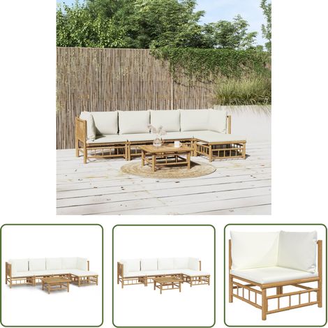 The Living Store Salon de jardin 6 pcs avec coussins blanc crème bambou - Salon De Jardin - Mobilier De Jardin - Ensemble De Salon - Ensemble De Meubles De Jardin - Bambu (1/5)