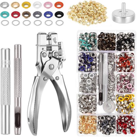 Ensembles Oeillets, 700PCS Œillets Métalliques, Pince a Oeillets, 5mm Œillets En Cuivre 13 Couleurs, Oeillets pour Bâches Toile Cuir Vêtements Chaussures Sacs Ceintures Rideaux Bannières (1/5)