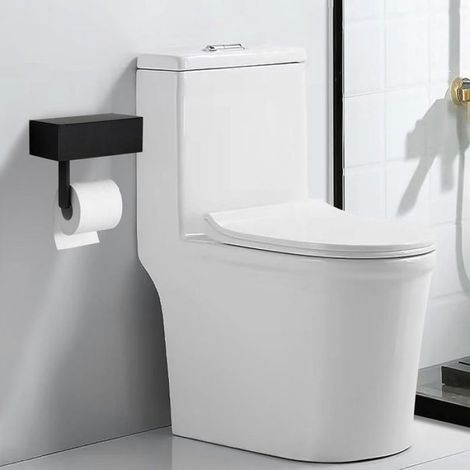 Porte papier toilette mural - Sans perçage Avec étagère - Toilettes cuisine - Noir (1/5)