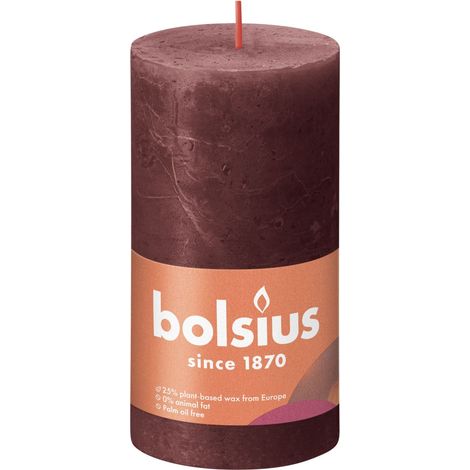 Bolsius Rustik Stumpenkerze samtrot, Höhe 13 cm, Ø 6,8 cm Stumpen- und Kugelkerzen