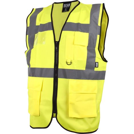 High-Visibility Yellow Utility Waistcoat for Men, Size Medium (41-inch), Nylon Zipper, Safety Vest