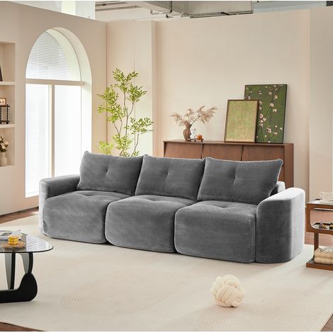 MODFU – Divano modulabile 3 posti in tessuto a coste con configurazione 2+1, seduta separabile, schiuma sostenuta e 3 cuscini trapuntati – Grigio (1/5)