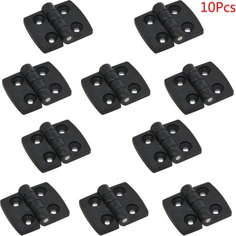 Lot de 10 charnières pliables et silencieuses en plastique noir, légères et résistantes, pour portes et tiroirs et meubles. (1/5)
