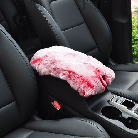 Coussins de siège auto, tapis d'accoudoir en fourrure de lapin pour l'hiver, tapis d'accoudoir intérieur, tapis d'accoudoir central, tapis d'accoudoir de voiture-Rouge avec des pointes blanches (1/3)