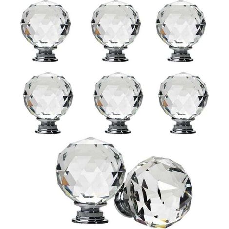 Set aus 8 transparenten Kristall-Schubladenknöpfen, 30 mm Durchmesser, für Türen und Möbel (40 mm). (1/4)