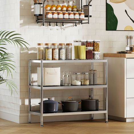 HOMCOM 3-Tier Stainless Steel Bakers Rack, Microwave Stand for Small Spaces (1/5)