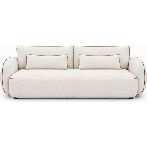 Sofa ORIA mit Schlaffunktion – Melange Beige/Creme/Braun Modernes Sofa aus trendigem Bouclé-Stoff mit dekorativer Keder, Liegefläche: 204 × 144 cm (1/5)