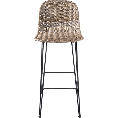 Tabouret de Bar en Rotin Marron et Métal Style Rustique Chaise Haute 40 x 40 x 93 cm - PANGIVO (1/5)
