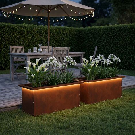 vidaXL Jardinera para jardín con luces LED 2 uds. Oxidado (1/5)