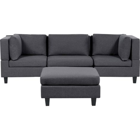 Sofá modular moderno 3 plazas tapizado tela poliéster respaldo acolchado con otomana gris oscuro Unstad
