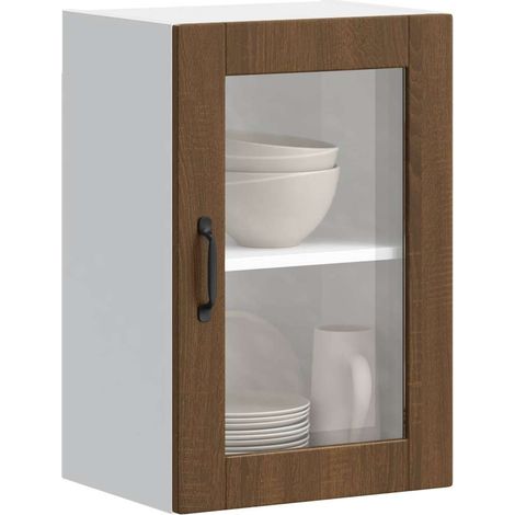 Kitchen Wall Cabinet with Glass Door Porto Brown Oak vidaXL