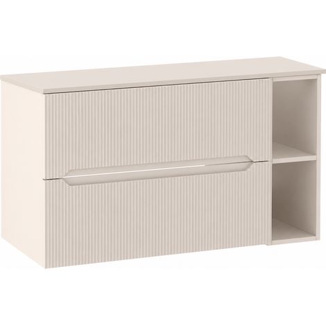 Meuble sous vasque suspendu avec étagère et plan L.100 cm cachemire mat façade rainurée NOVO Furnidea (1/5)