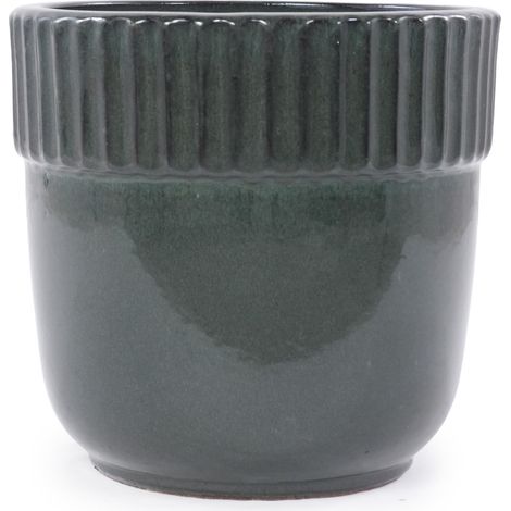 Set di 3 vasi in ceramica verde scuro lucido con drenaggio per giardino e balcone (1/5)