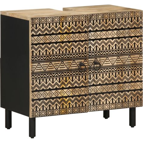 Mobile lavabo da bagno retrò 62 x 33 x 58 cm con ampio spazio di stivaggio in legno di mango nero 020057838