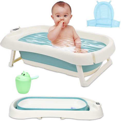 SWANEW Vasca da bagno pieghevole per bambini 83cm vasca da bagno antiscivolo per bambini, verde (1/5)