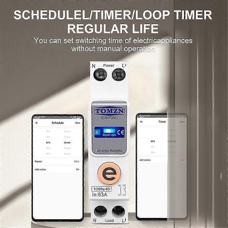 TOB9e-63 Interrupteur intelligent sans compteur 1P+N 63A WIFI avec disjoncteur et relais pour protection domotique (1/5)