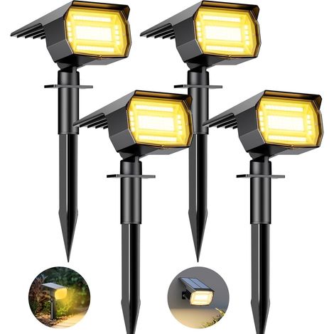 Lot de 8 Spot Solaire Exterieur, 72 LED Lampe Solaire Etanche IP65, Lumiere Solaire avec 3 Modes d'Éclairage, Réglable 120° Projecteur Solaire Extérieur pour Jardin Allée Chemin Blanc Froid (1/5)