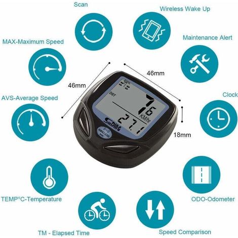 Compteur de Vélo sans Fil Étanche - Affichage Rétroéclairé LCD pour Afficher la Vitesse, le Kilométrage et l'Odomètre - Convient pour le Chronométrage en Vélo. (1/4)