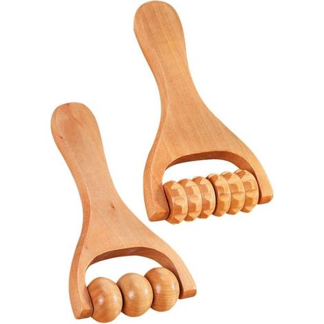 Rouleau de massage en bois - Lot de 2 - Massage des tissus conjonctifs - Amélioration de la posture - Appareil de massage - Relaxation (1/5)
