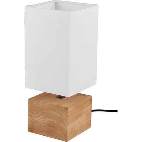1 Lampe de table, Socle en bois, Abat-jour en tissu, Interrupteur à cordon, Salon (1/5)