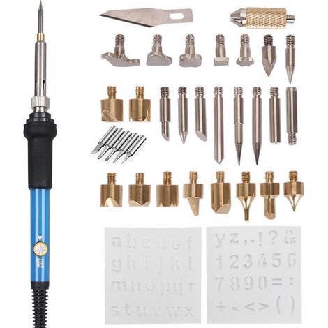 Kit de Pyrogravure Bois, SREMTCH Fer à Souder Electrique Kit avec Temperature Réglable 200-480℃ Kit de Pyrogravure Bois avec Interrupteur ON/OFF, pour Soudage,Cuir,Gravure,Sculpture Bois,Cinq têtes de (1/4)