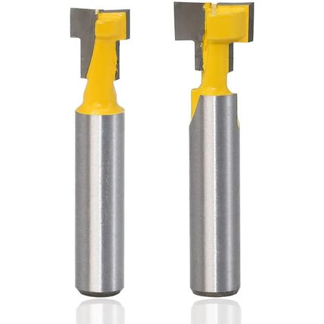 2PCS 8mm Queue T-Slot Routeur Bit Set Coupe de Bois T-Slot Fraises à Rainurer en T à Bois Pour 9.52mm et 12.7mm Boulon Hexagonal Jaune (1/4)