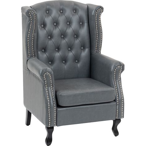 HOMCOM Wingback Armchair Chesterfield-style High Back Chair Tufted Accent Chair Grey