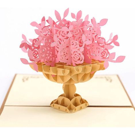bouquet De Roses Roses 3d Dans Un Vase Lgant Cartes De Voeux 15 15cm - Cartes De Voeux Heureuses Pour De Nombreuses Occasions (1/5)