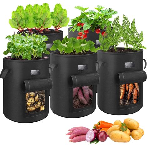 CSPARKV 5 Pieces Potato Planting Bags, 43L Plant Bags, Fruit Flowers Vegetables, Planting Bags with Sturdy Handle and Viewing Window for Potatoes (1/5)