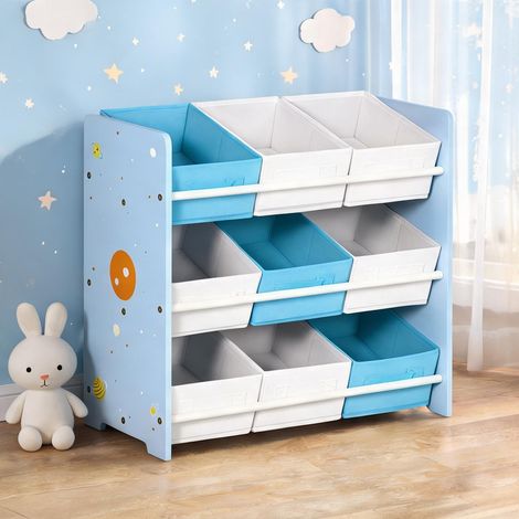 Meuble de rangement enfant 3 niveaux 9 paniers 63 cm azzurro (1/5)
