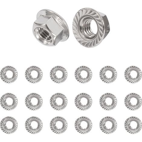 M5 Flange Nuts, Stainless Steel Lock Nuts, Hexagonal Locking Nuts with Serrated Edges, Conforms to DIN 6923 Standard, 20 Pieces (1/5)