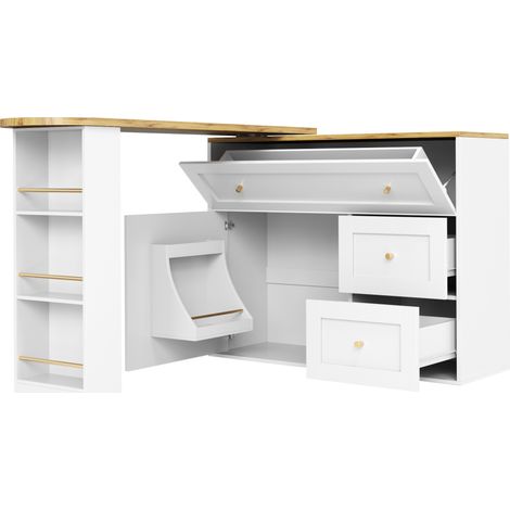 Table de bar extensible avec rangement 138-204 x 39 x 105 cm blanc MDF et métal (1/5)