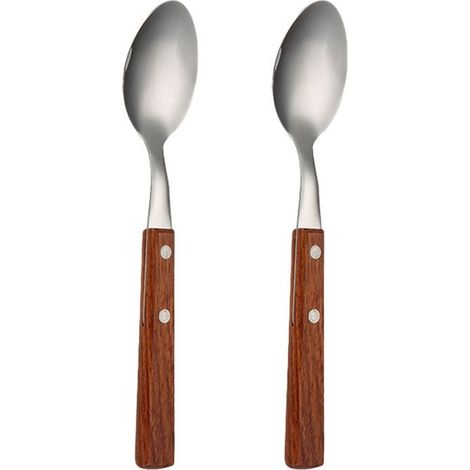 2 pièces de vaisselle occidentale en acier inoxydable 304 avec manche en bois, cuillère et fourchette portables pour la maison (1/5)