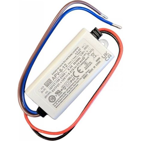 MW MEAN WELL APV-8-12 Alimentatore 8W 12V 0,67A IP30 Input 220V e 110V