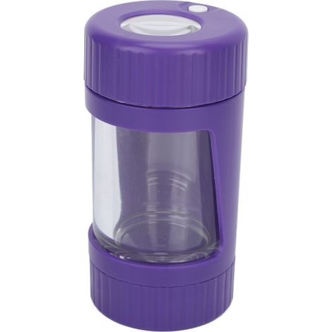 Bocal de rangement en plastique de 110 ml avec couvercle hermétique et broyeur à herbes avec éclairage LED violet grossissant x8 pour le tabac (1/5)