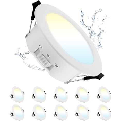 Lot de 10 Spot LED Encastrable 5W, Spot LED Extérieur, 3000K/4000K/6000K Réglable, Ø65mm-75mm Trou, spot Salle de Bain IP44 pour Cuisine Salon, Rond (1/5)