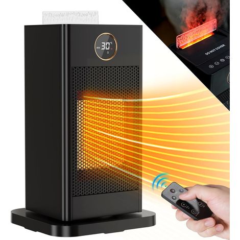 Radiateur Soufflant Céramique avec Humidificateur d'air, 1500W Chauffage Soufflant Electrique, Oscillant 90°, ECO, Minuterie 1-12H, Thermostat Réglable, silencieux, lumière, Chambre, Bureau (1/5)