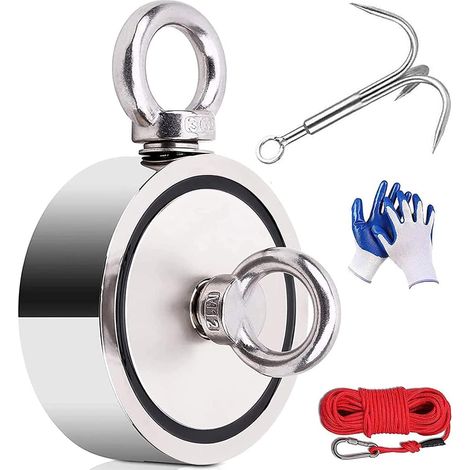 Peche a l'aimant Puissant Double Face Aimant de Peche 770kg 94MM Neodyme Super Puissant pour Peche Ramasse Monnaie Chasse Au Trésor avec Grapin Corde 20m Mousqueton Une Paire de Gants (1/5)